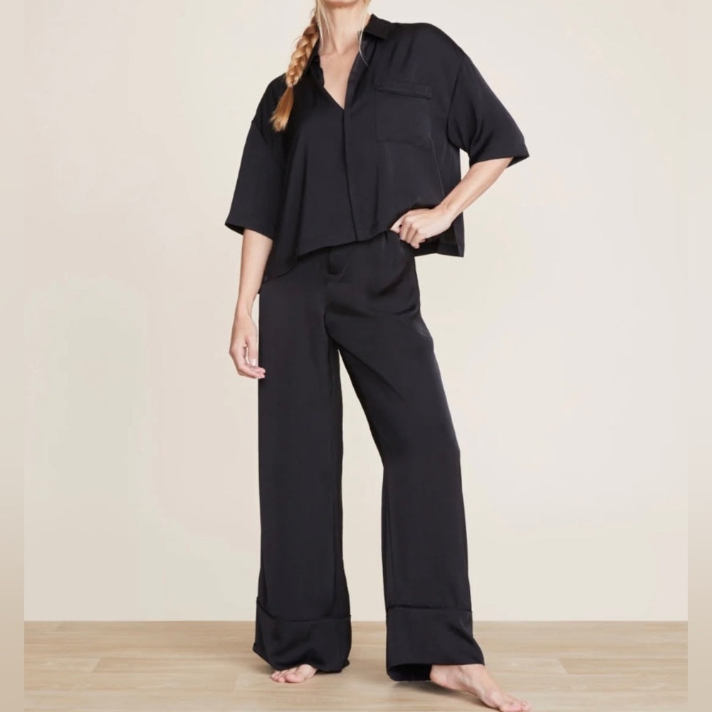 Barefoot Dreams Washed Satin Cropped Dream Shirt and Pants Set Sz Large